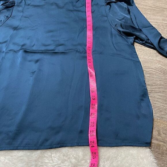 Suzy Shier Satin Top Blouse Long Balloon Sleeve Blue Womens Size Large NEW w Tag - Picture 11 of 12